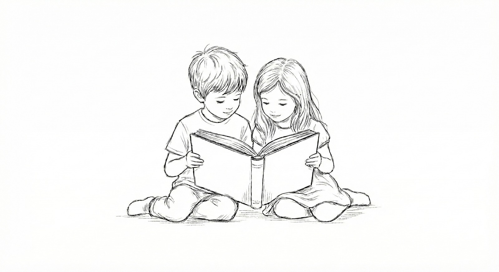 שני ילדים ישראליים קוראים ספר ביחד בטבע